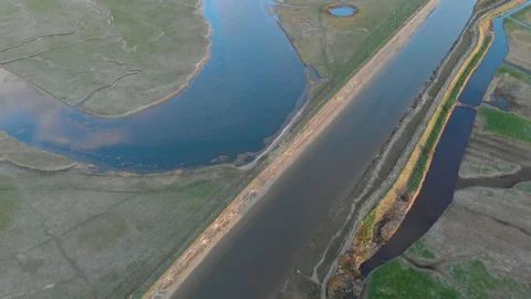 Aerial view of river network at Seven Sisters Country Park Video stock 124709261