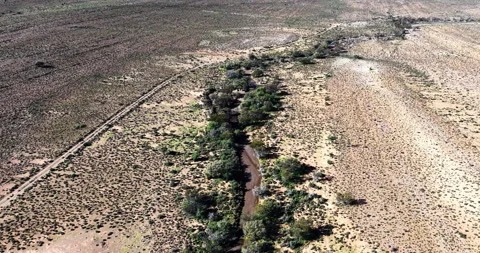 Aerial View of River Oasis in the Great Karoo Near Prince Albert, South Africa Stock Footage 341344780