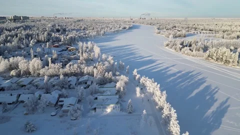 Aerial view of river Oulujoki in winter, Oulu Finland Stock Footage 328085461