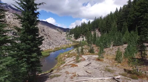 Aerial view of river passing through mountain and forest Stock Footage 60691537