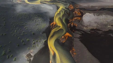 Aerial view of river patterns in Reykjanes, Iceland. Stock Footage 321400494