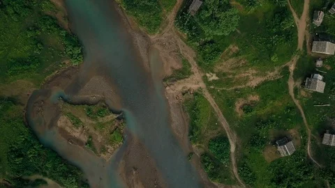 Aerial view of a river running through Myanmar Stock Footage 95664285