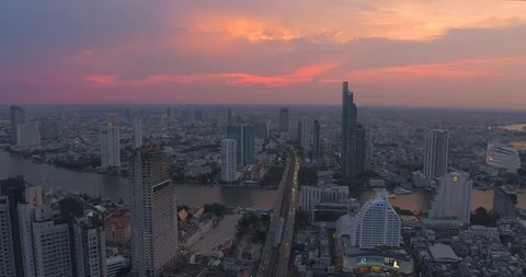 Aerial View Of River With Saphan Taksin Bridge In Bangkok Thailand Stock-Footage 106904654