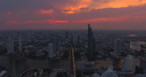 Aerial View Of River With Saphan Taksin Bridge In Bangkok Thailand Stock-Footage 106904689