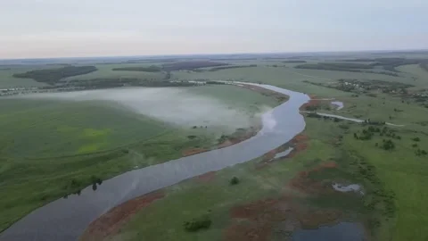 Aerial view of the river shoreline riverbed landscape Stock Footage 199973946