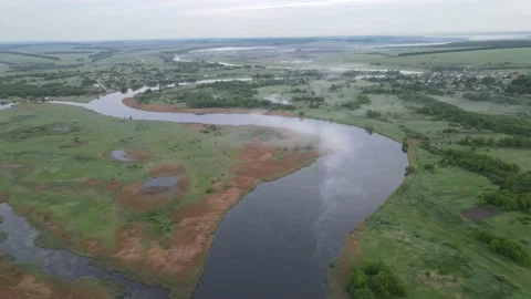 Aerial view of the river shoreline riverbed landscape Stock Footage 199974788