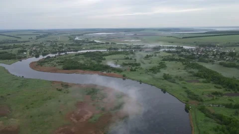 Aerial view of the river shoreline riverbed landscape Stock Footage 199974840