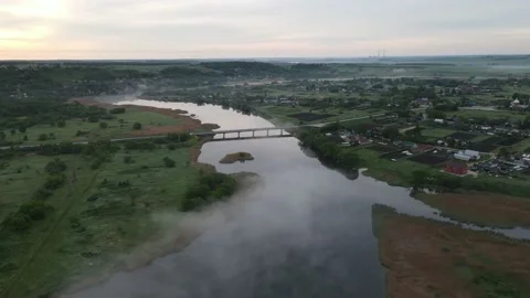Aerial view of the river shoreline riverbed landscape Stock Footage 199975076
