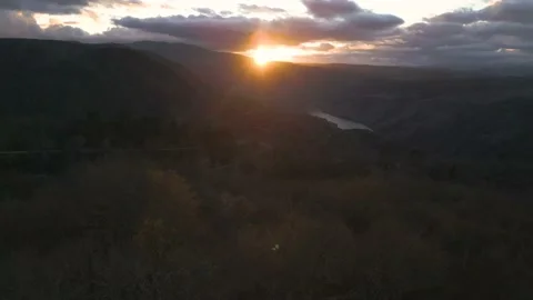 Aerial view of the river Sil in the sunset Stock Footage 237615476