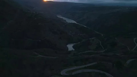 Aerial view of the river Sil in the sunset Stock Footage 237615712