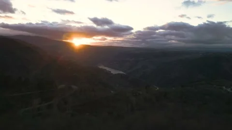 Aerial view of the river Sil in the sunset Stock Footage 237615910