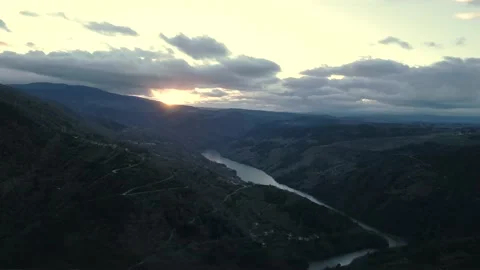 Aerial view of the river Sil in the sunset Stock Footage 237615927