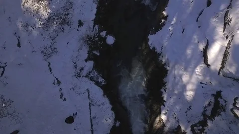 Aerial view of river with snow from drone Stock Footage 76454530