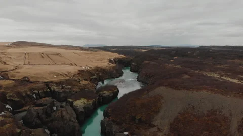 Aerial view of River Stream in the Desert in Iceland Stock Footage 255697406
