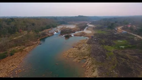 Aerial view of river stream flowing over rocks in Haflong Assam Stock Footage 339268363