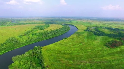 Aerial view of River at summer day Stock Footage 105422443