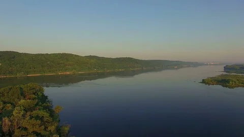 Aerial view of river at sunrise Stock Footage 89043661