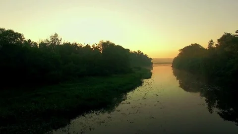 Aerial view of river at sunrise Stock Footage 101344320