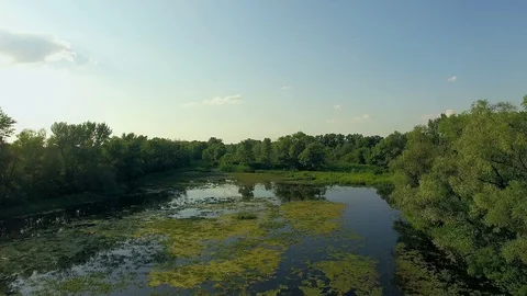 Aerial view of river at sunset 4K Stock Footage 85673677