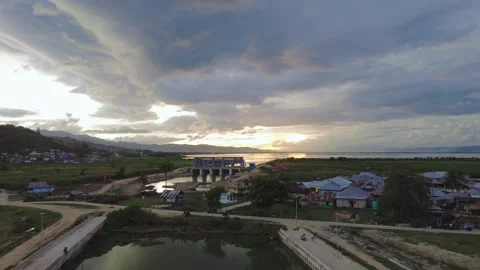 Aerial View of River with sunset background. Dramatic sky Stock-Footage 277712459