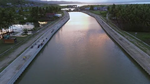 Aerial View of River with sunset background Stock Footage 290281738
