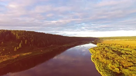 Aerial view of river in sunset Stock Footage 54025799