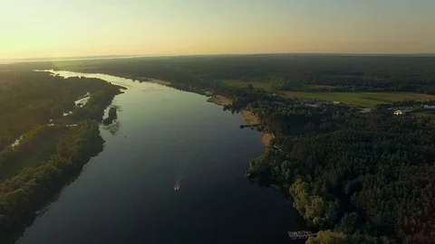 Aerial view of river at sunset Stock Footage 83829576