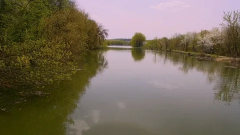 Aerial view of a river surrounded by beautiful trees Stock Footage 101028873