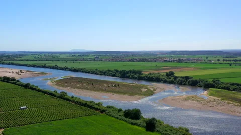 Aerial view of river tejo in Chamusca, Ribatejo, Portugal Stock Footage 139972786