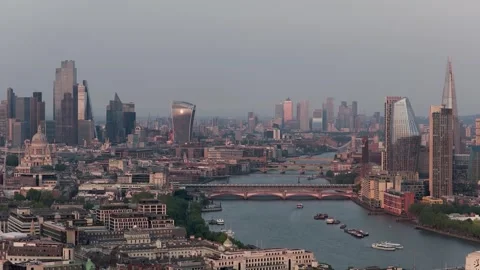Aerial view of the River Thames and London skyline, United Kingdom. Stock Footage 335513089