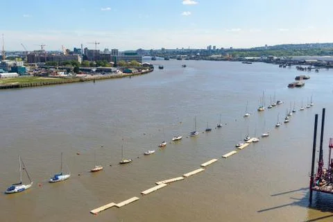 Aerial view of River Thames in eastern London Stock Photos