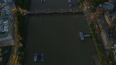 Aerial view River Thames at sunset London cityscape Stock Footage 83872237