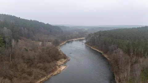 Aerial View of River Through Forested Landscape Stock Photos