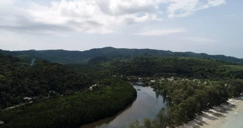 Aerial view river through mountain forest Stock Footage 104312379