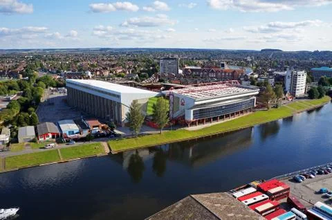Aerial view of River Trent and Nottingham Forest City Ground football stadium Stock Photos