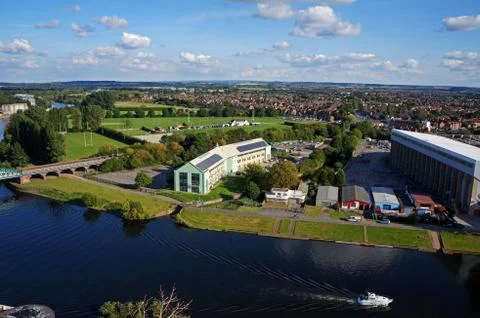 Aerial view of River Trent with boat, Nottingham, England Stock Photos