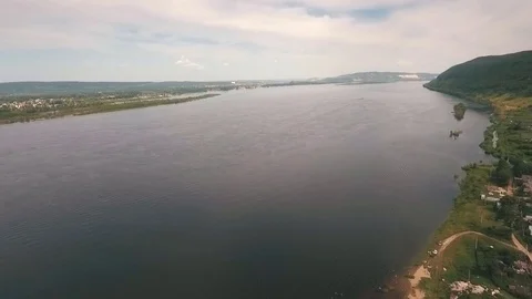 Aerial view on river volga Stock Footage 79845647