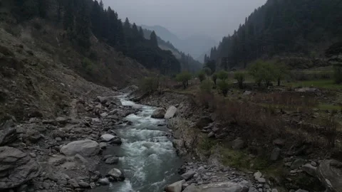 Aerial View of River Winding Through Himalayan Valley Landscape Video stock 313382445