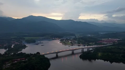 Aerial view of a river winding through a valley Video stock 339857813