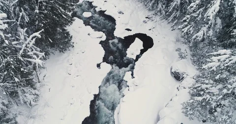 Aerial View Of A River In A Winter Landscape Video stock 124237641