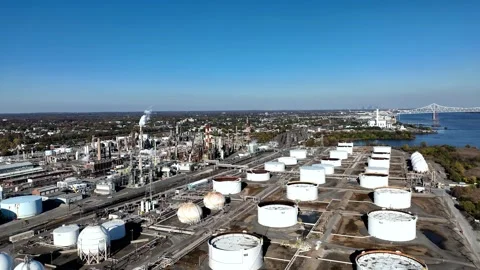 Aerial View of a Riverfront Refinery Marcus Hook Pennsylvania Stock Footage 166716831