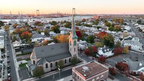 Aerial View of a Riverfront Town on the Delaware River Near Philadelphia Stock Footage 220638293