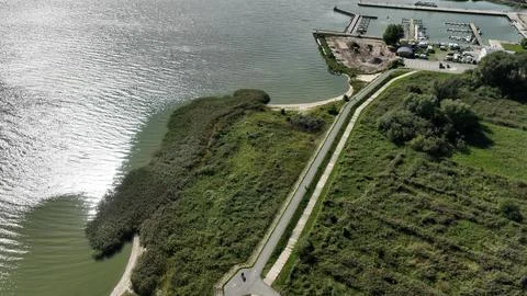 Aerial View of Riverside Path Along the Vistula River Stock Photos
