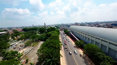 Aerial View Riverside Settlement Along Musi River Palembang South Sumatra Stock Footage 340485635