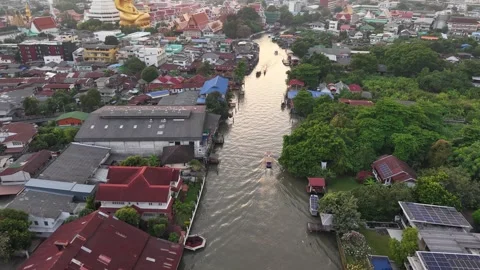 Aerial view riverside village with modern office building morning Stock Footage 337176653