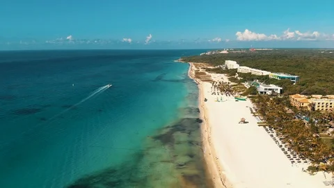 Aerial view of Riviera Maya beach. 4k drone video of Playa del Carmen with Stock Footage 124208577
