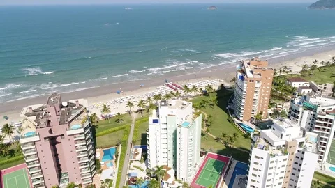 Aerial View of Riviera Sao Lourenco Beach in Sao Paulo, Brazil Stock Footage