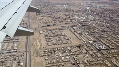 Aerial view of Riyadh from the window of the descending aircraft Stock Footage 283747900