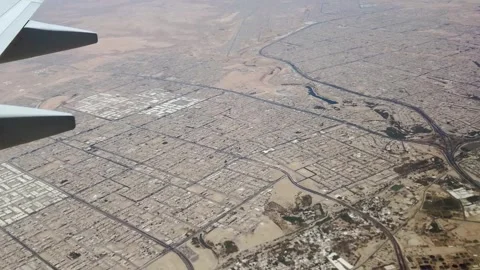 Aerial view of Riyadh from the window of the descending aircraft Stock Footage 283748027