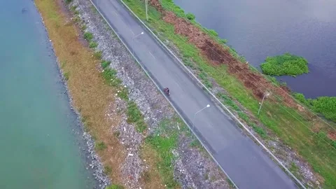 Aerial view Road barrier between water Stock Footage 140662471